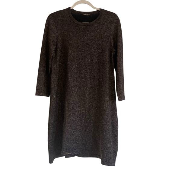 J McLaughlin Brown Gold Metallic Knit Aline Holiday Sparkly Dress Size Medium - Picture 1 of 16